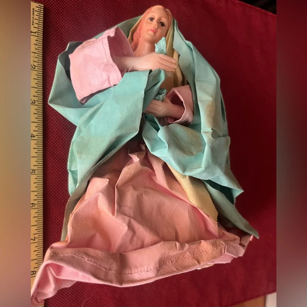 Elegant Vintage 8” Virgin Mary Angel Topper Blue and Pink Robes